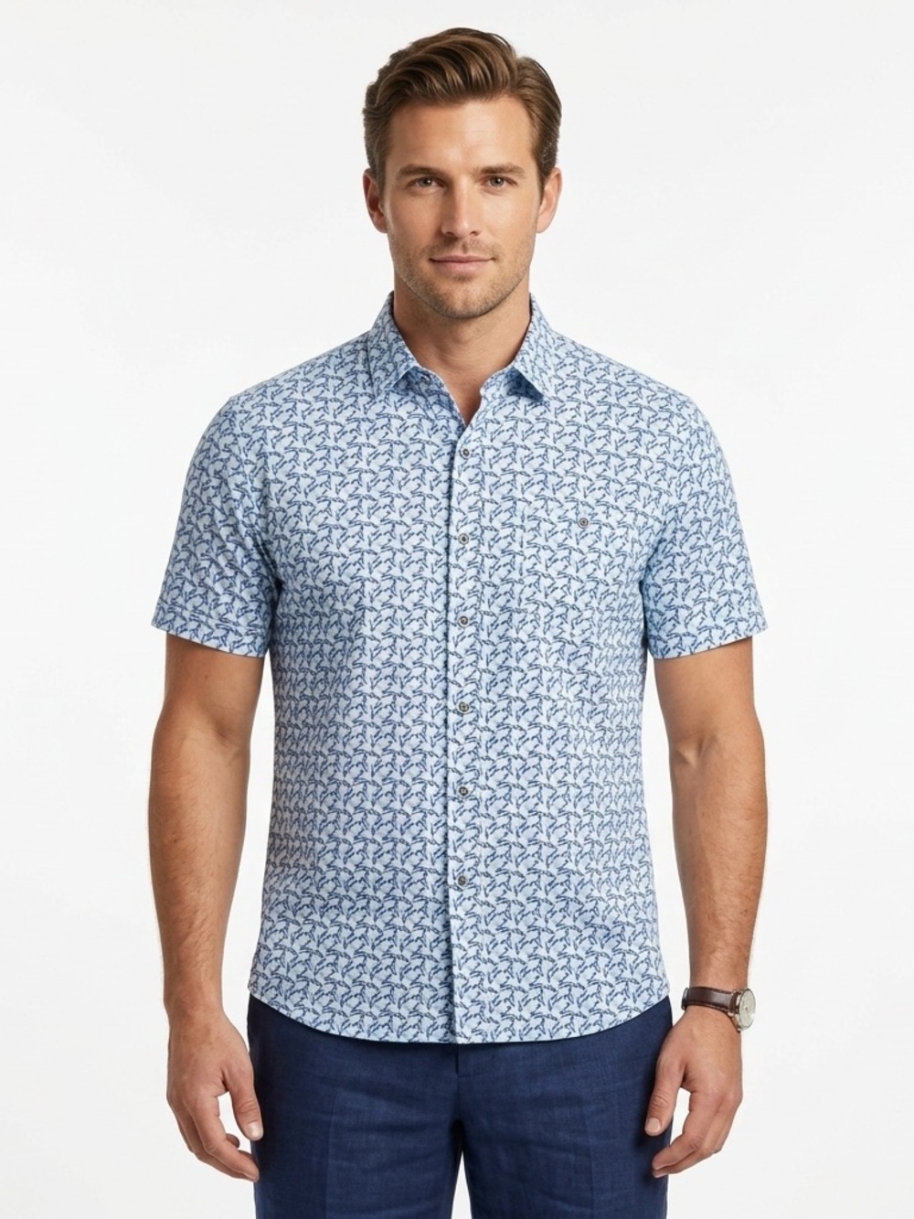 Age Of Wisdom Men’s Golf Print Short Sleeve Button Up Modal Shirt
large